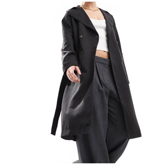 Stradivarius Women's Black Long Trench Coat US Size S - Picture 1 of 6